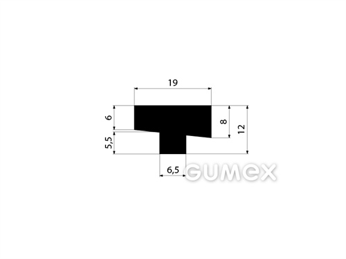 "T" Gummiprofil, 12x19/6,5mm, 70°ShA, EPDM, ISO 3302-1 E2, -40°C/+100°C, schwarz, 
